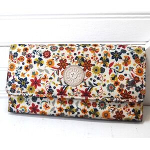 Kipling Wallet Tri-fold Floral print Snap & Zipper pockets Multicolored Retro